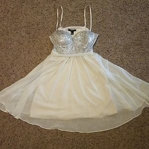 NWT Forever 21 Silver Sequin Chiffon Dress